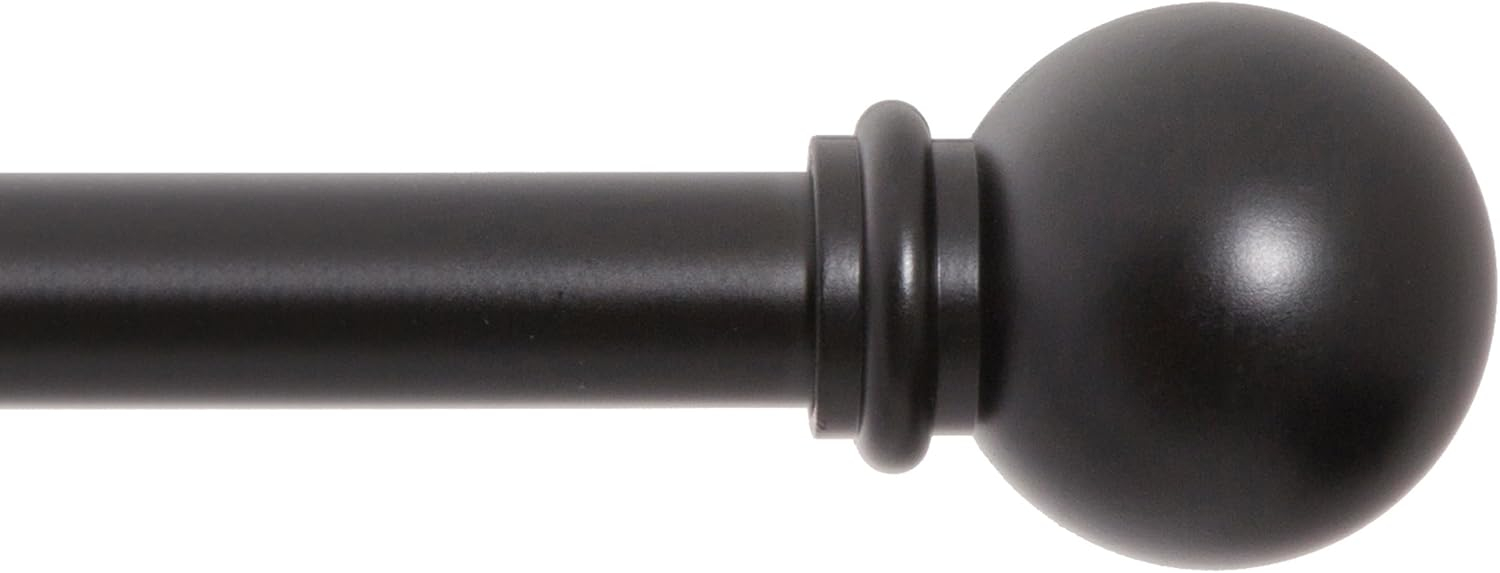 Kenney Chelsea 5/8" Matte Black Single Curtain Rod, 28-48", Black