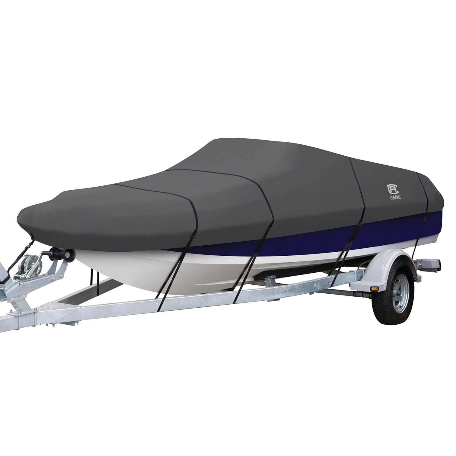 Classic Accessories StormPro™ Heavy Duty Boat Cover with Support Pole, Fits Boats 22' - 24' L x 116" W, Trailerable Boat Cover, Model F, Charcoal