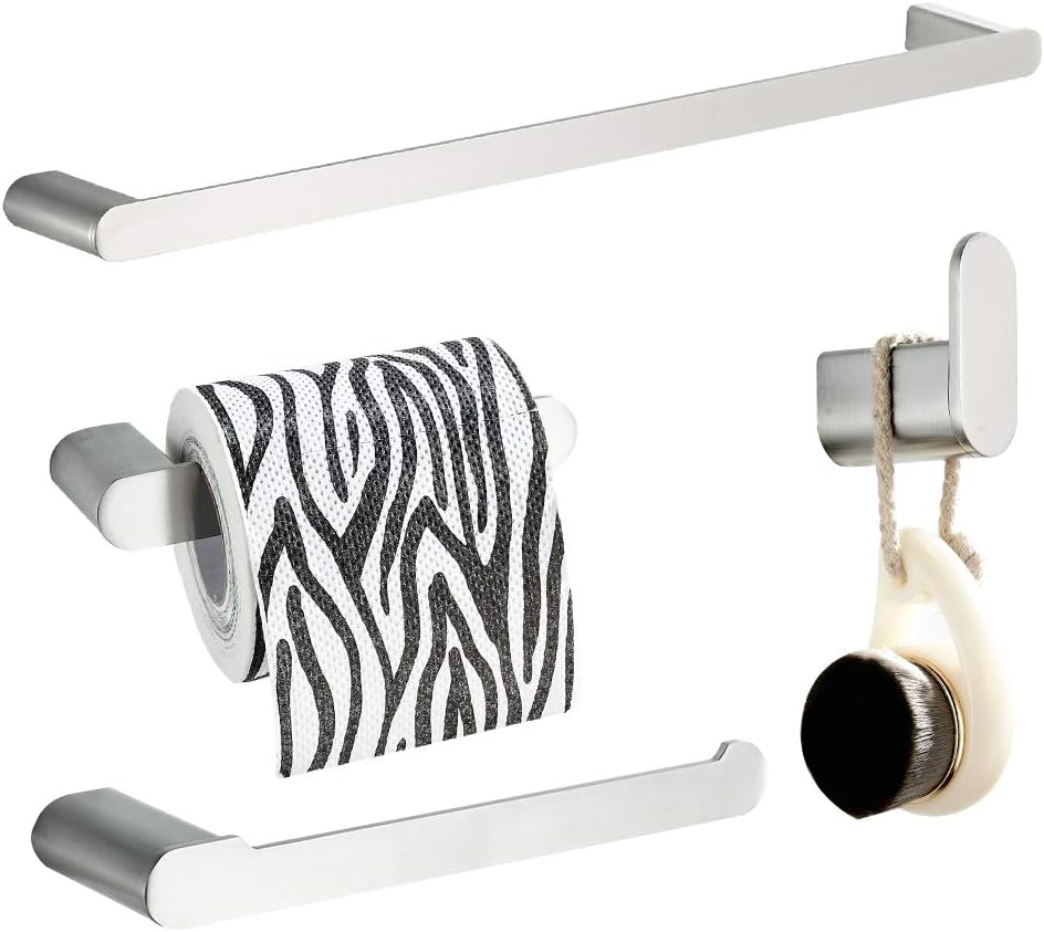 Klabb RN-18 4-Piece ss304 Bathroom Hardware Accessory Set with 24" Towel Bar -Nickle Brushed Round Type