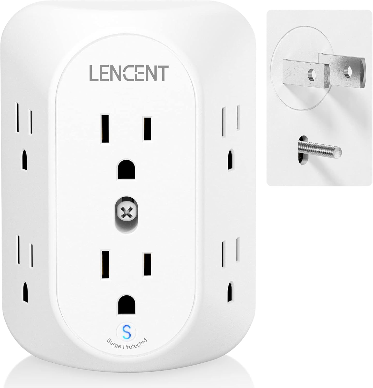 LENCENT Outlet Extender,Multi Wall Plug 2 to 3 Prong Outlet Adapter,6 Way Outlet Surge Protector,Wall Tap for Non-Grounded Outlet splitter