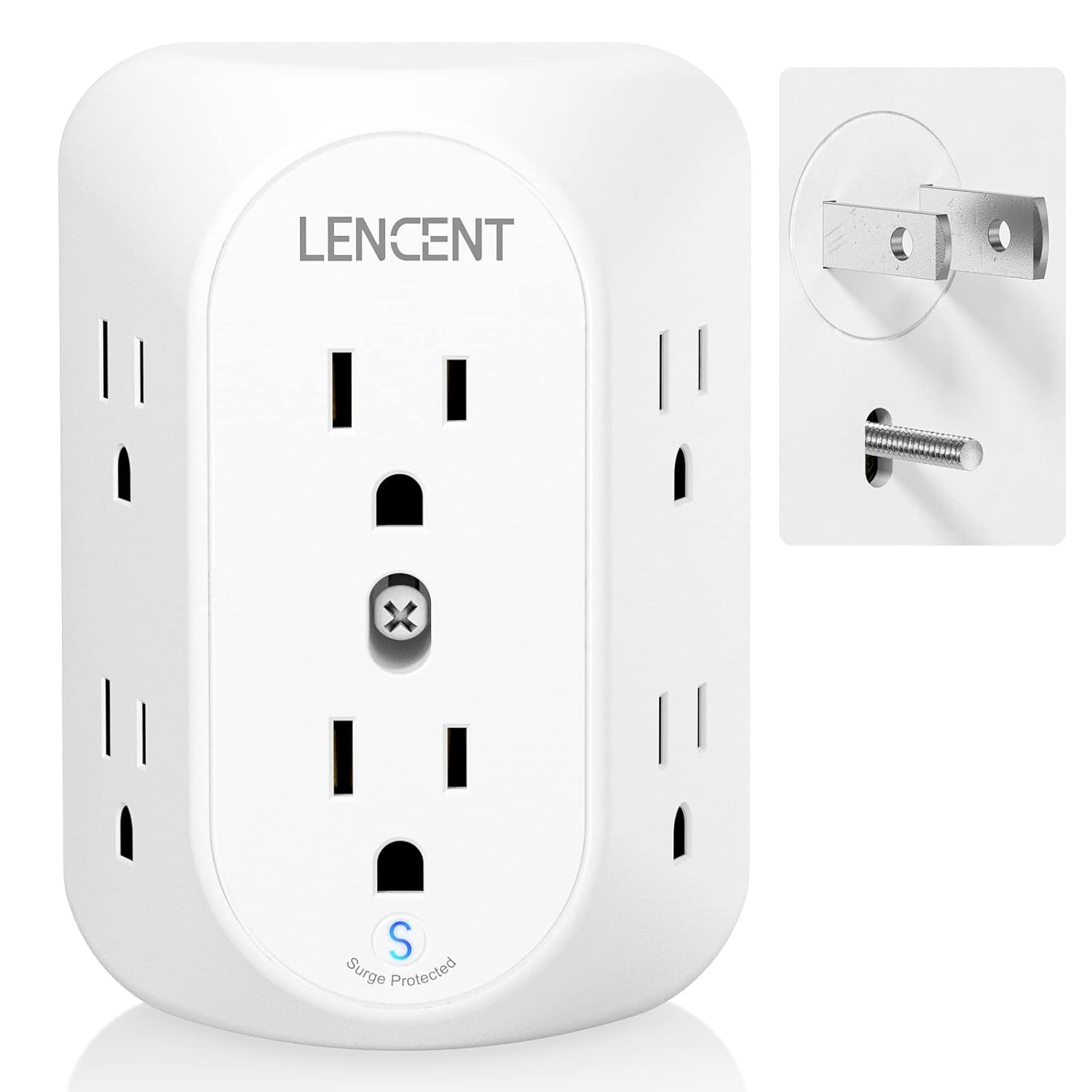 LENCENT Outlet Extender,Multi Wall Plug 2 to 3 Prong Outlet Adapter,6 Way Outlet Surge Protector,Wall Tap for Non-Grounded Outlet splitter