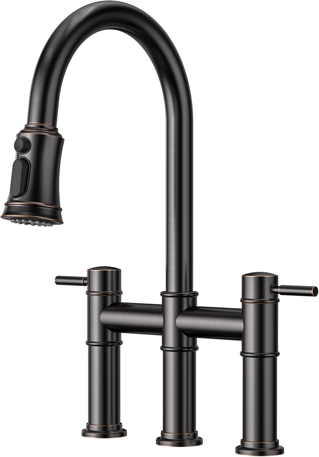 Double Handle Bridge Kitchen Faucet with Pull Down Sprayer in Oil Rubbed Bronze