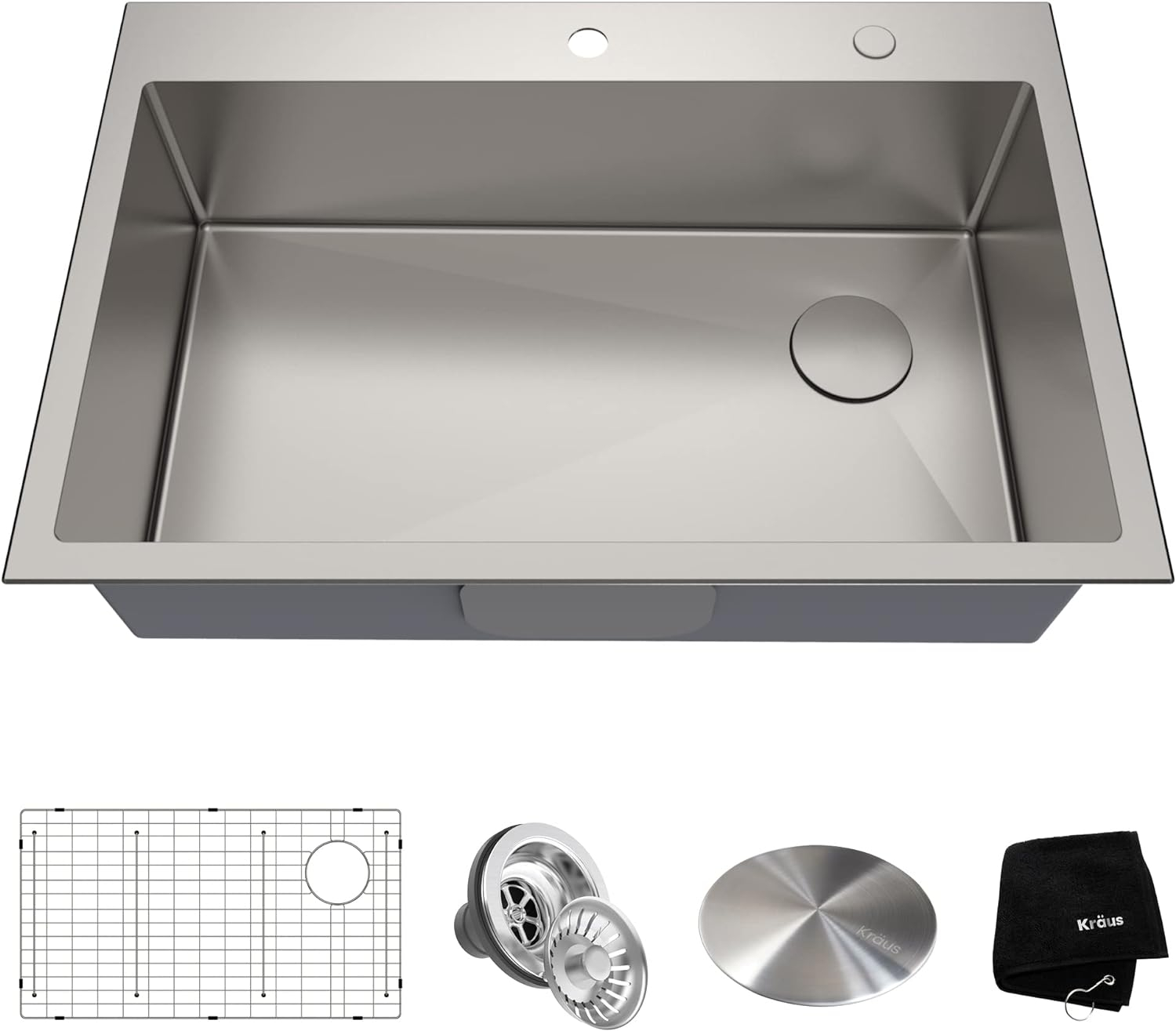Loften 33 in. Drop-In Single Bowl 18 Gauge Stainless Steel Kitchen Sink with Accessories