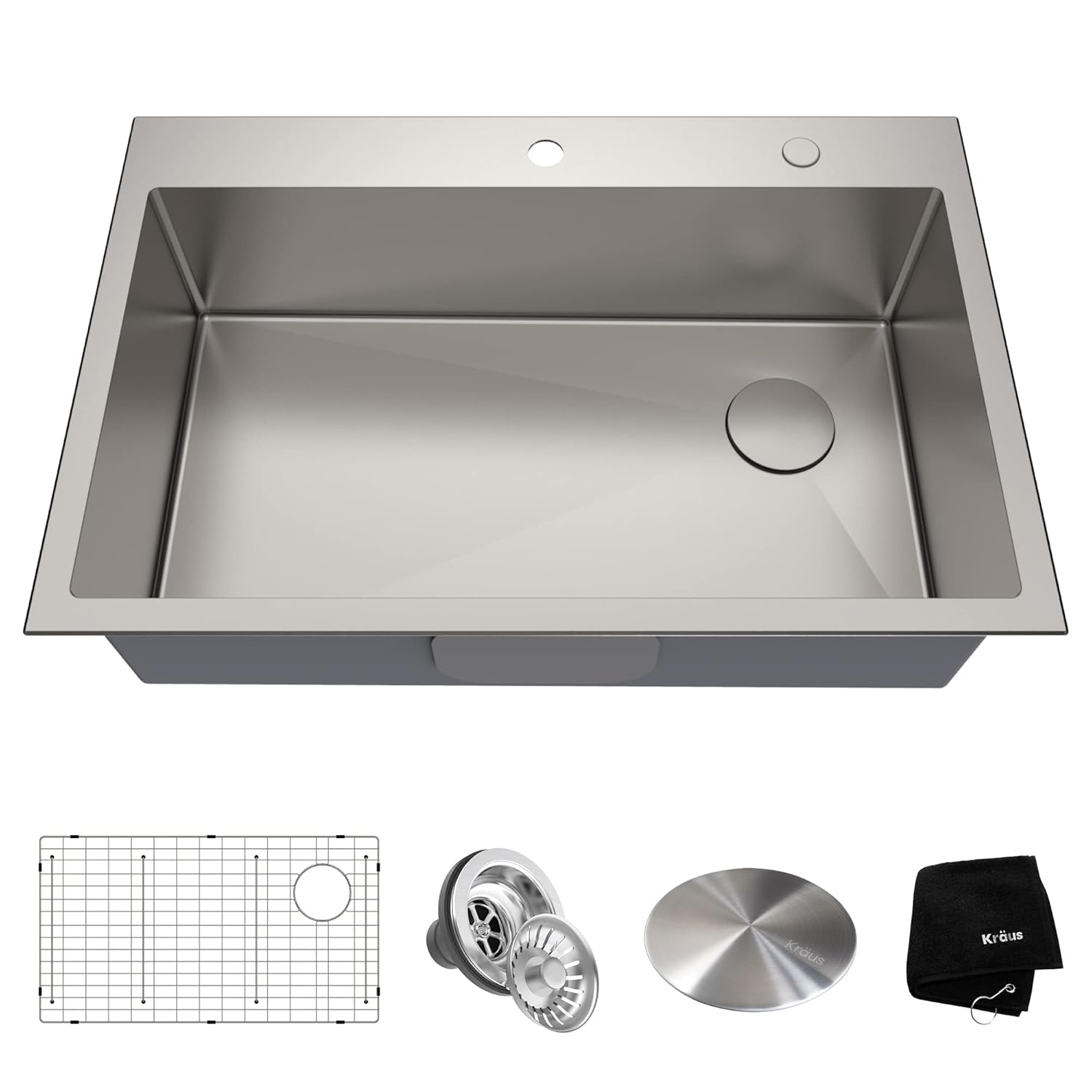 Loften 33 in. Drop-In Single Bowl 18 Gauge Stainless Steel Kitchen Sink with Accessories