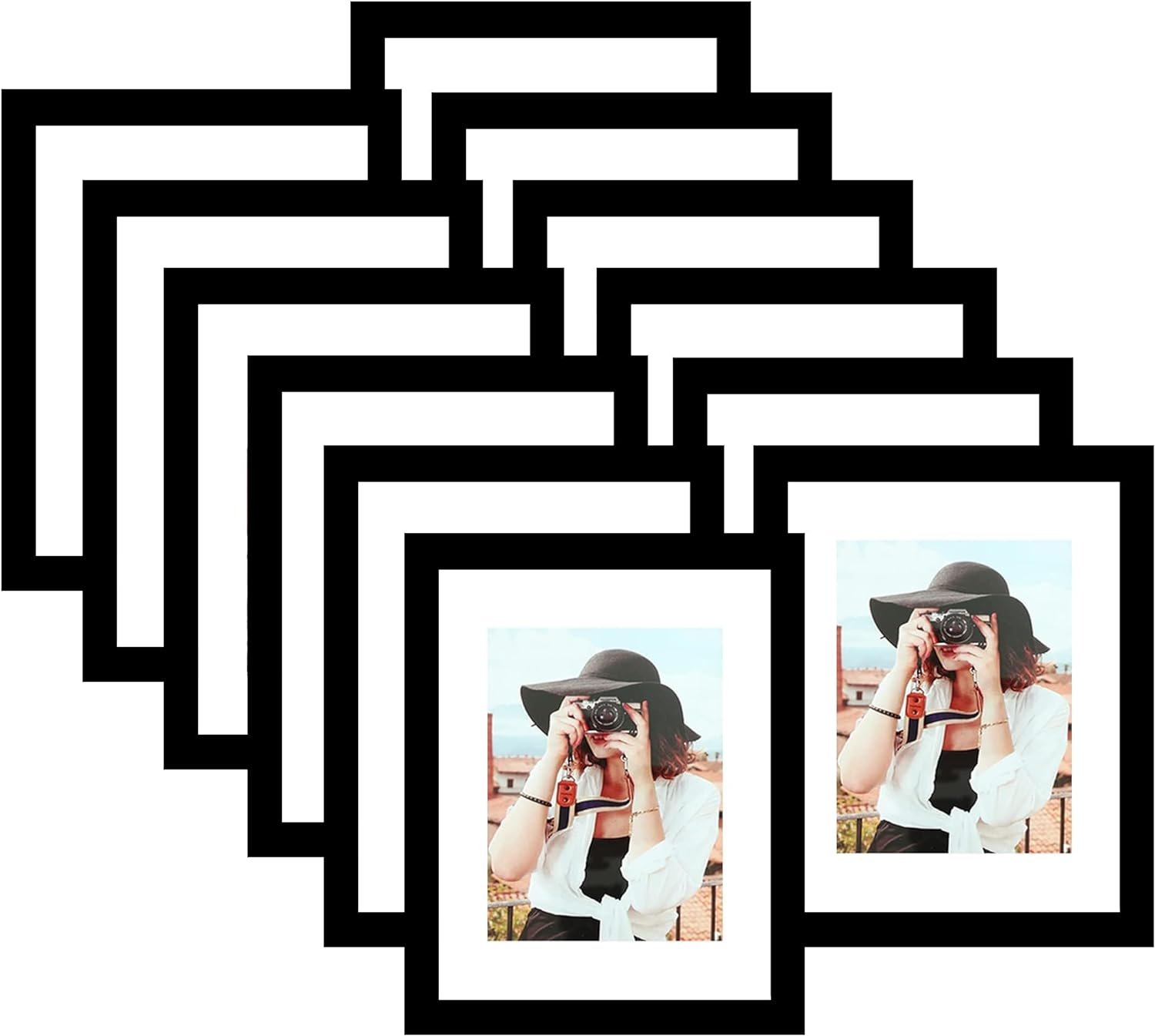 Picrit 8.5x11 Picture Frame Set of 12, Display 6x8 with Mat or 8.5 x 11 without Mat, Photo Frames for Wall Mounting or Table Top Display, Black