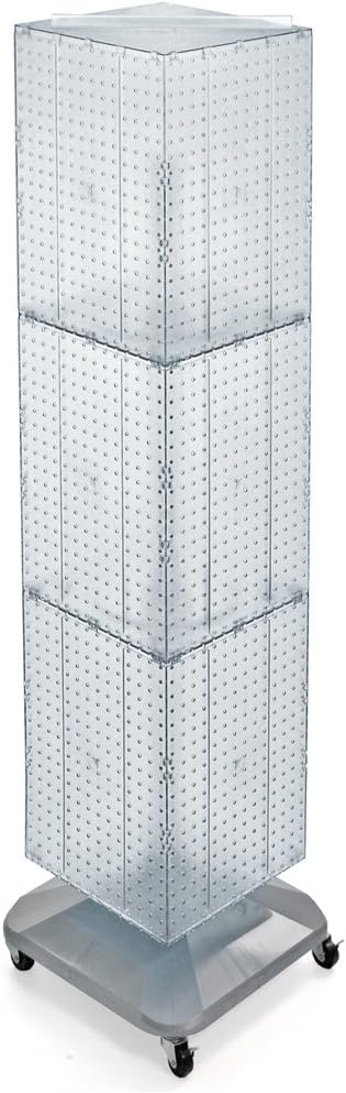 Azar Displays Four-Sided Pegboard Tower Floor Display on Revolving Wheeled Base. Spinner Rack Stand. Panel Size: 14"W x 60"H