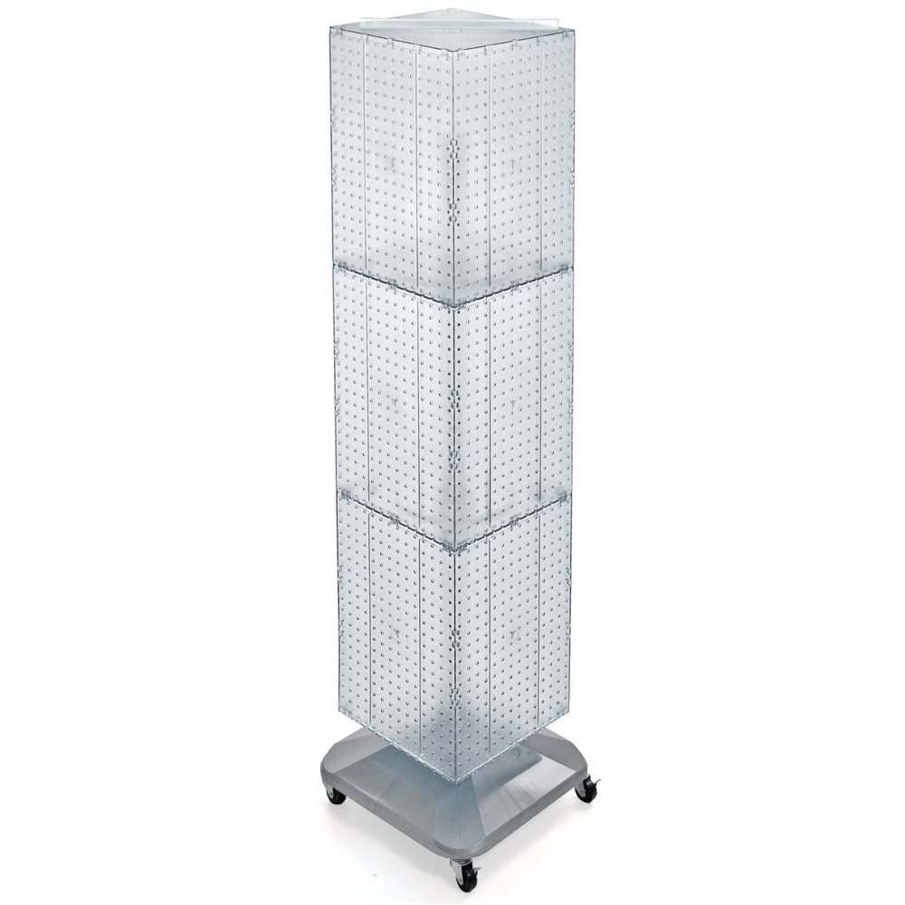 Azar Displays Four-Sided Pegboard Tower Floor Display on Revolving Wheeled Base. Spinner Rack Stand. Panel Size: 14"W x 60"H