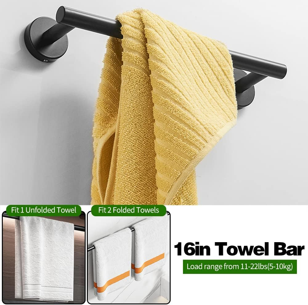 5/10/20pcs Bathroom Hardware Set, Including 16" Hand Towel Bars, Toilet Paper Holders, Towel Rings, Robe Towel Hooks (10pcs 16" Black)