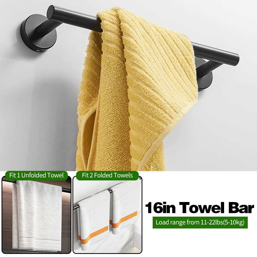 5/10/20pcs Bathroom Hardware Set, Including 16" Hand Towel Bars, Toilet Paper Holders, Towel Rings, Robe Towel Hooks (10pcs 16" Black)