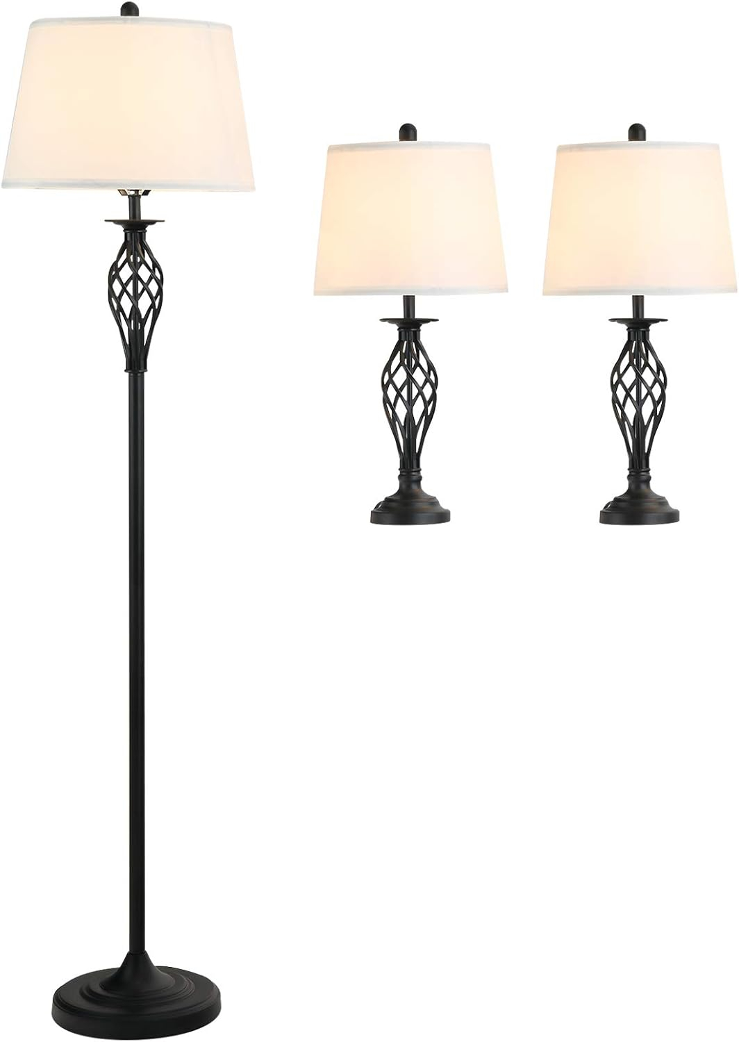 HOMCOM 3 Piece Floor Lamps with Rounded Base and Steel Pole, Black and White