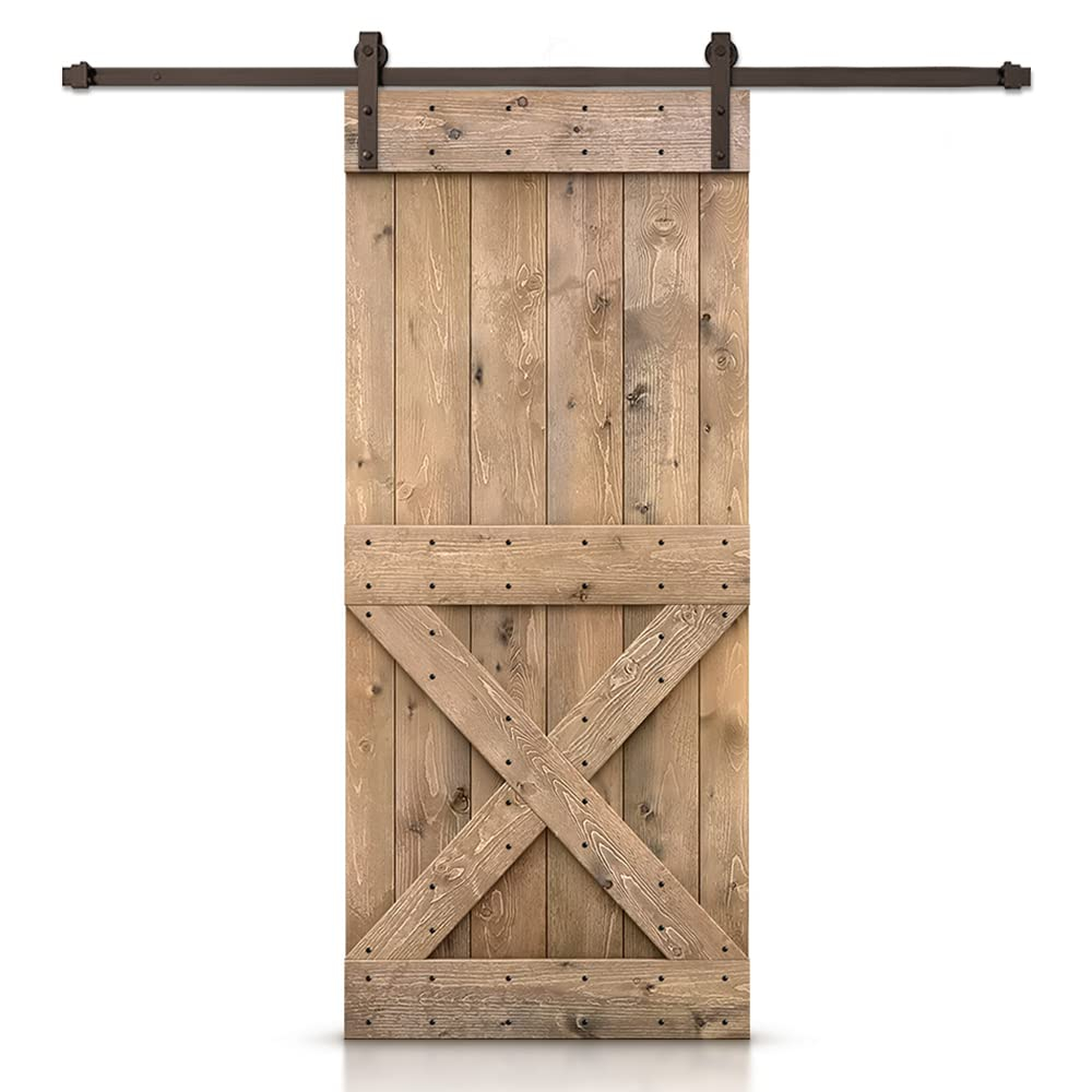 Ocean Blue Knotty Pine Wood Sliding Barn Door with Oil-Rubbed Bronze Hardware