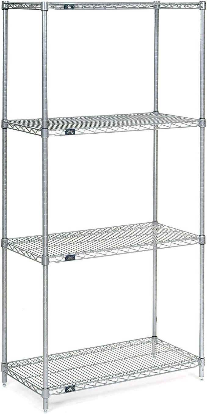 Nexel VP24487NC 24 x 48 x 74 in. 4 Tier Economy Wire Shelving Starter Unit, Nickel Chrome