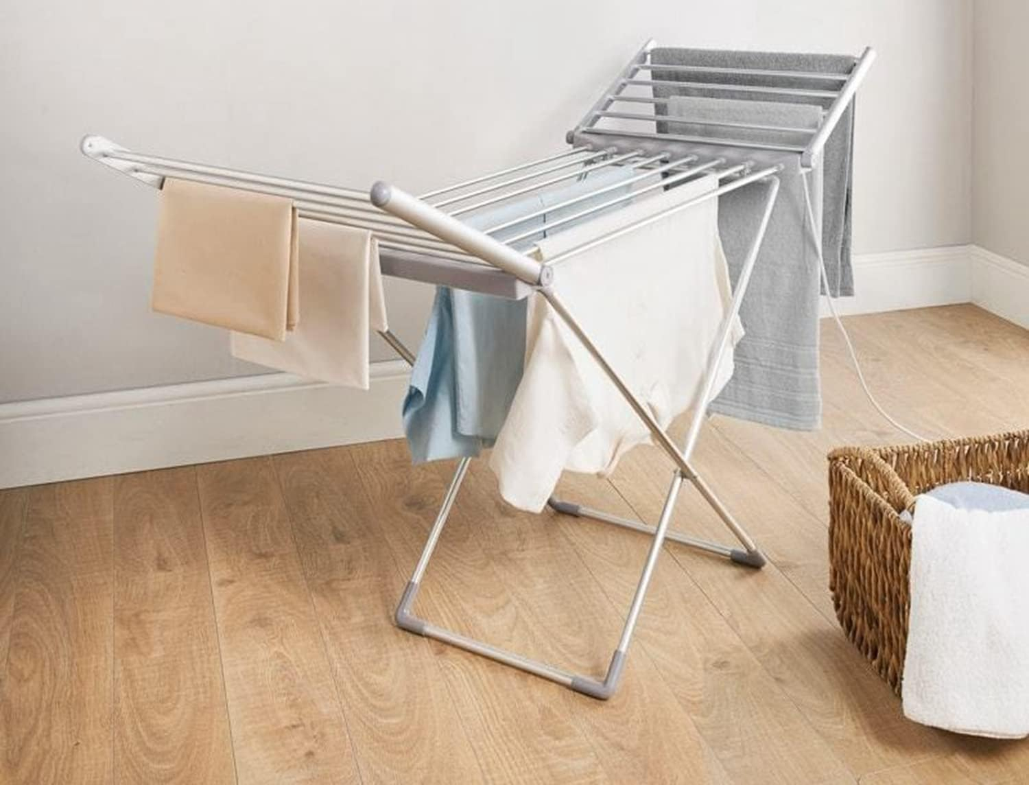 Heated Clothes Drying Rack, Folding Electric Clothes Drying Rack, Collapsible Laundry Drying Rack, Free-Standing Heating Garment Dryer Towel Rail Space Saving for Home Indoor/Outdoor