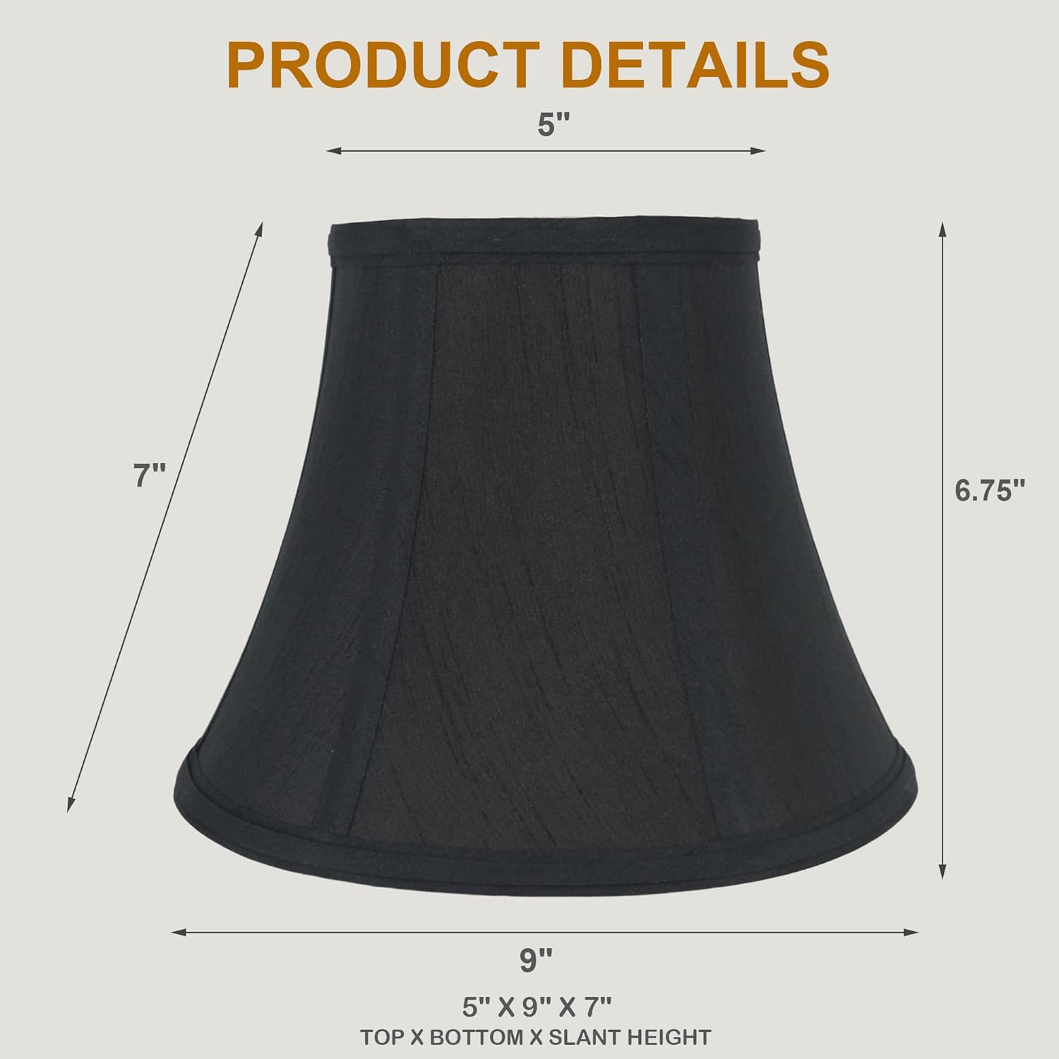 Faux Silk Bell Lamp Shade, 5 inch Top, 9 inch Bottom, 7 inch Slant Black Set of 2