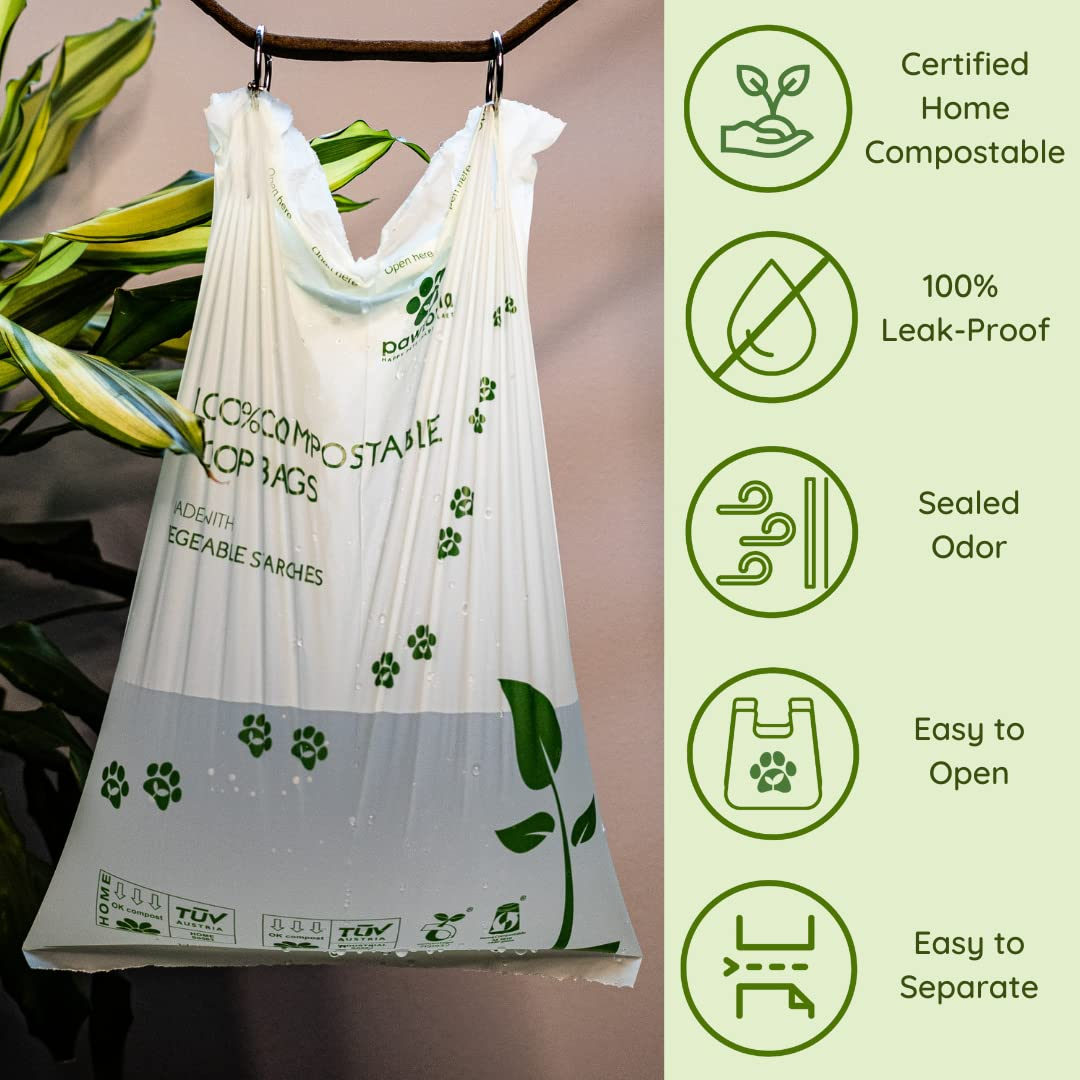 Pawtopia Certified Home Compostable Biodegradable Dog Poop Bags | Cat Litter Bag (120 Bags, Green)