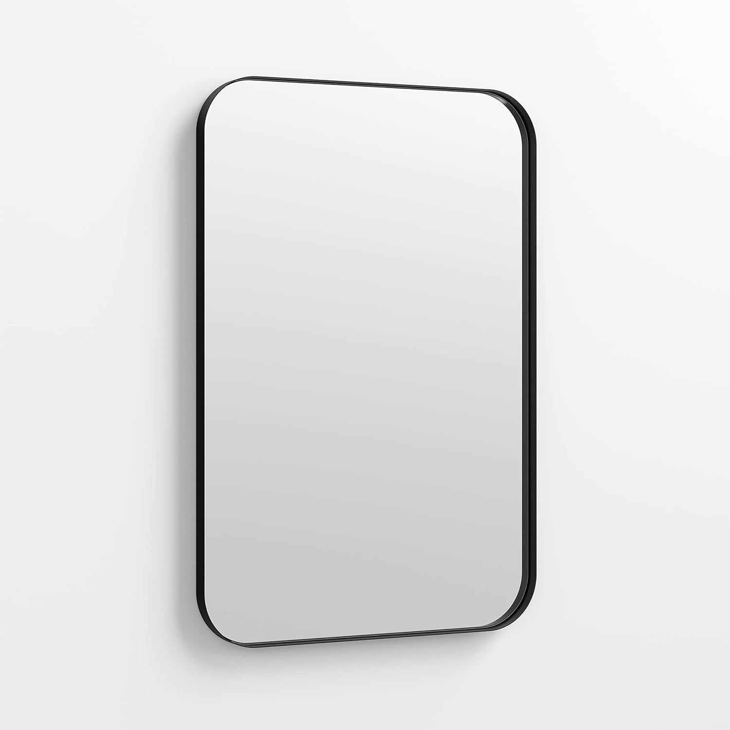 Better Bevel 20" x 30" Black Metal Framed Mirror | Rectangle Bathroom Wall Mirror | Rounded Corner