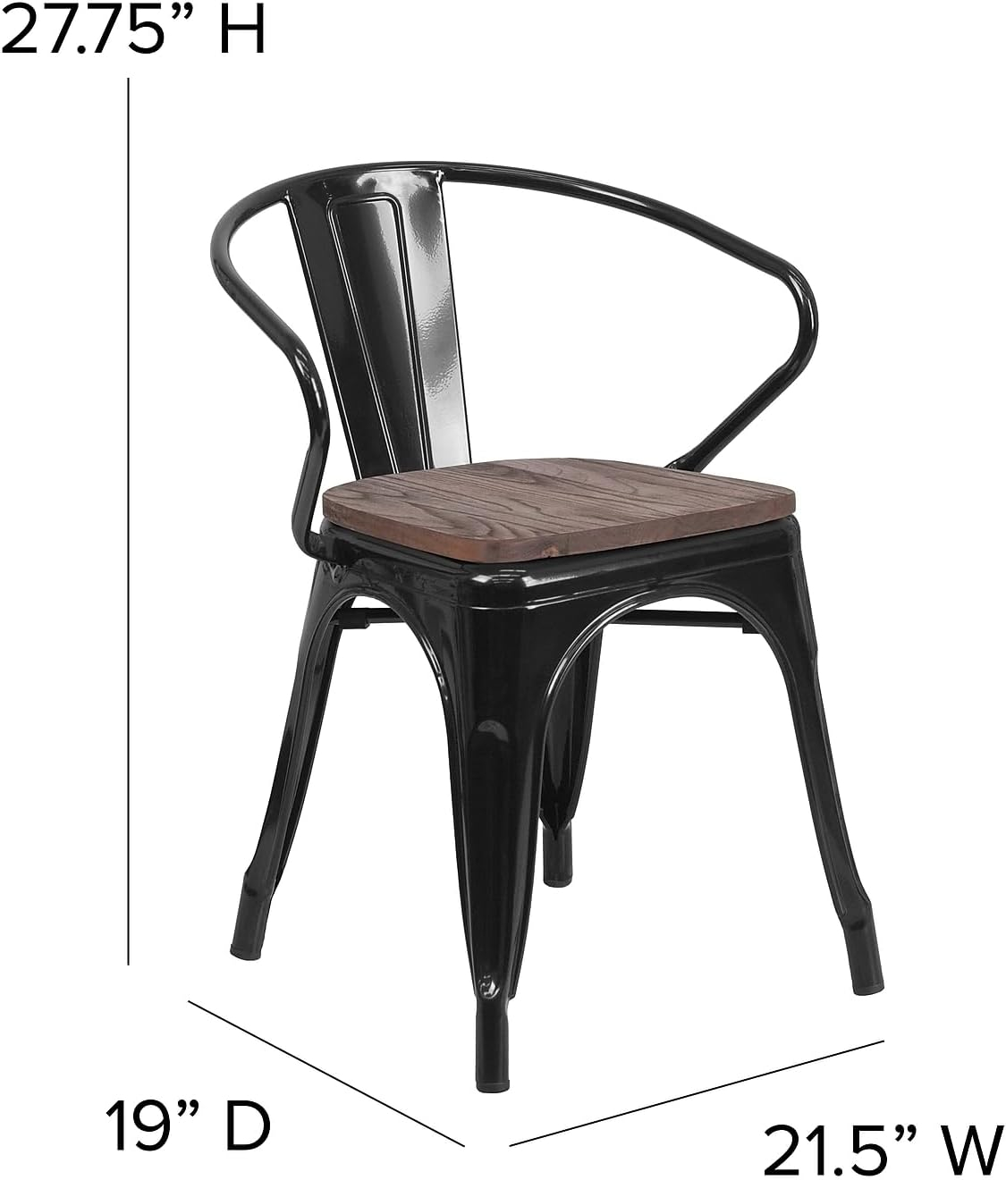 Flash Furniture 4 Pk. Black Metal Chair with Wood Seat and Arms