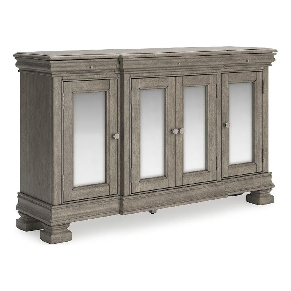 Lexorne 60" Gray Hardwood Dining Server with Mirror Doors