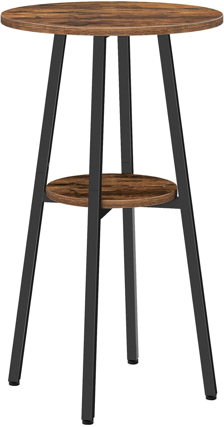 HOOBRO Bar Table, Round Pub Table, 2-Tier with Storage, 37.4" High Top for Small Spaces, with Top Particleboard for Kitchen, Easy to Assemble, Rustic Brown BF55BT01