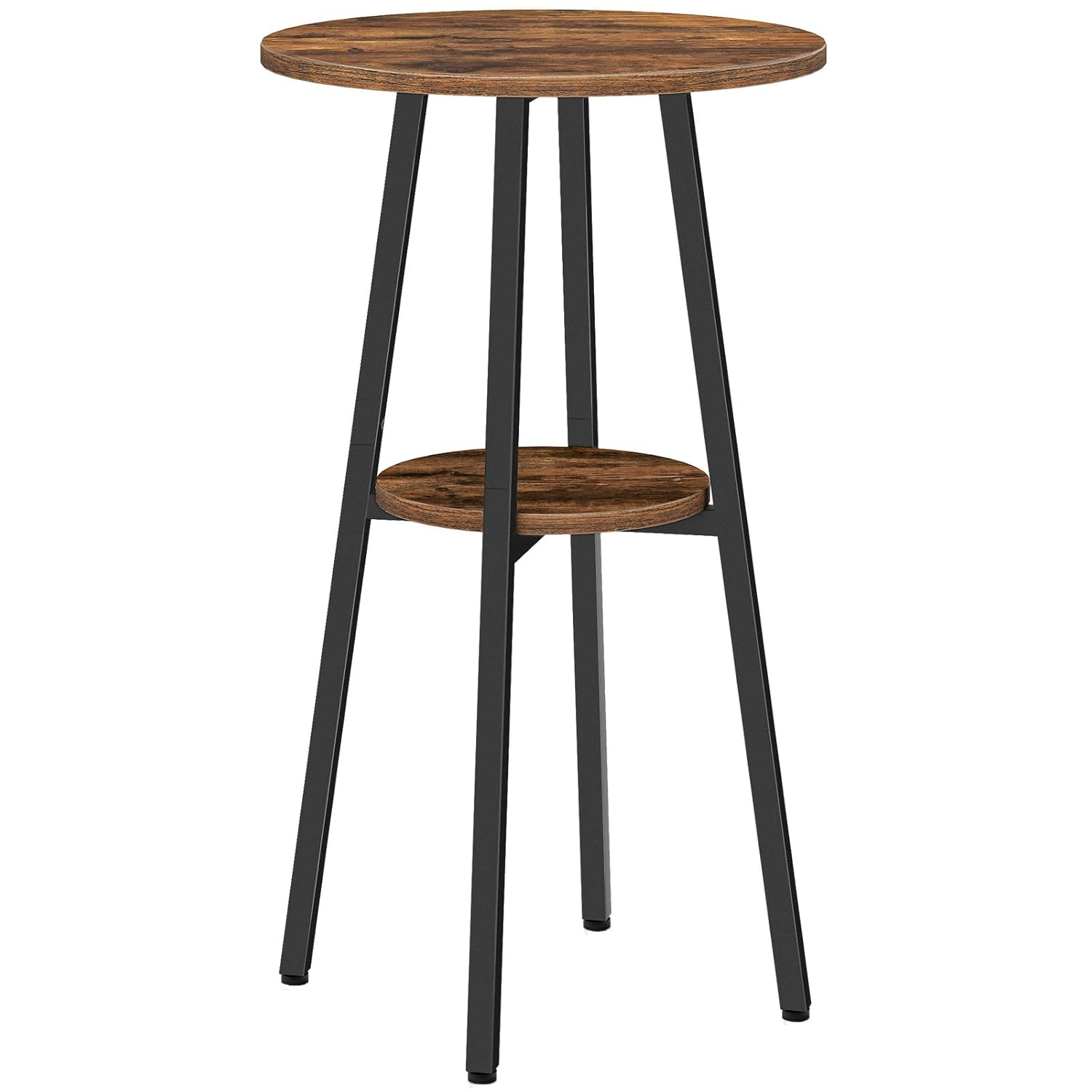 HOOBRO Bar Table, Round Pub Table, 2-Tier with Storage, 37.4" High Top for Small Spaces, with Top Particleboard for Kitchen, Easy to Assemble, Rustic Brown BF55BT01