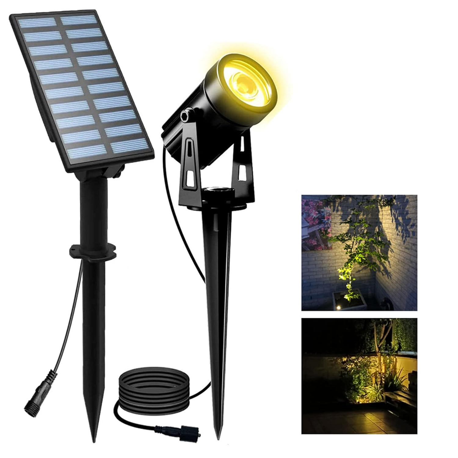T-SUN LED Landscape Solar Spotlights, Waterproof Outdoor Solar Lights Auto ON/Off Solar Wall Lights for Garden, Driveway, Pathway, Pool Area(Warm White)