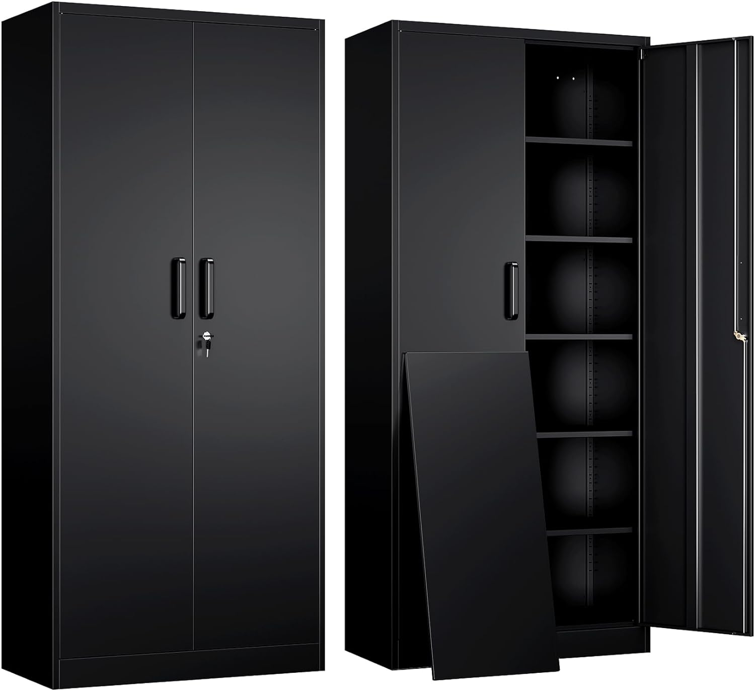 Metal Storage Cabinets with Lock, 71" Garage Storage Cabinet with 2 Door and 5 Adjustable Shelves, Steel Lockable Tool Cabinets for Home, Office, Gym, Garage
