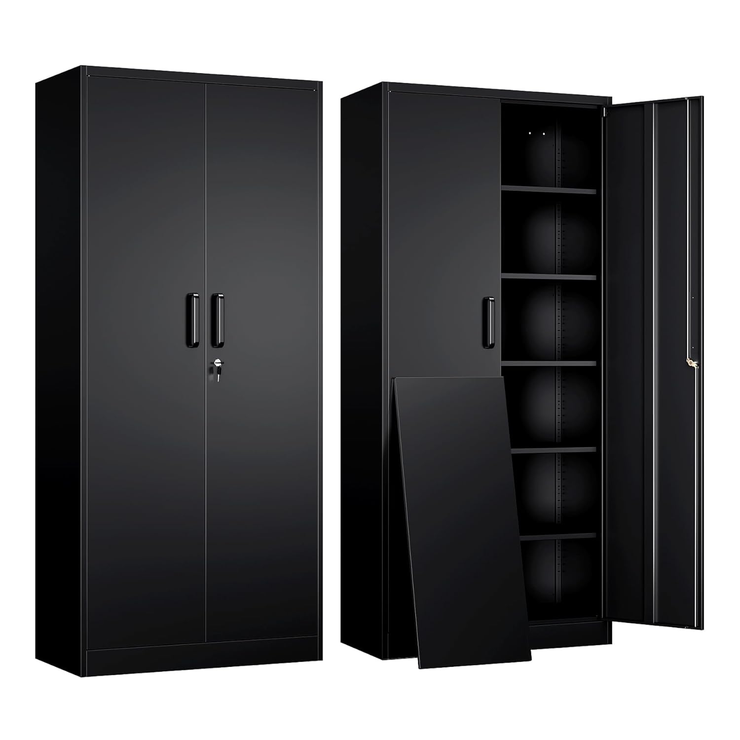 Metal Storage Cabinets with Lock, 71" Garage Storage Cabinet with 2 Door and 5 Adjustable Shelves, Steel Lockable Tool Cabinets for Home, Office, Gym, Garage