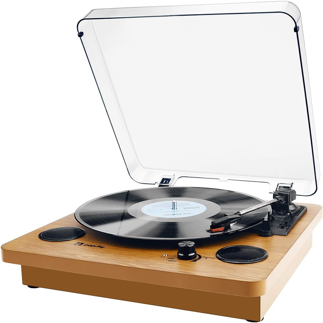Vintage Brown 3-Speed Bluetooth Turntable with Built-in Speakers