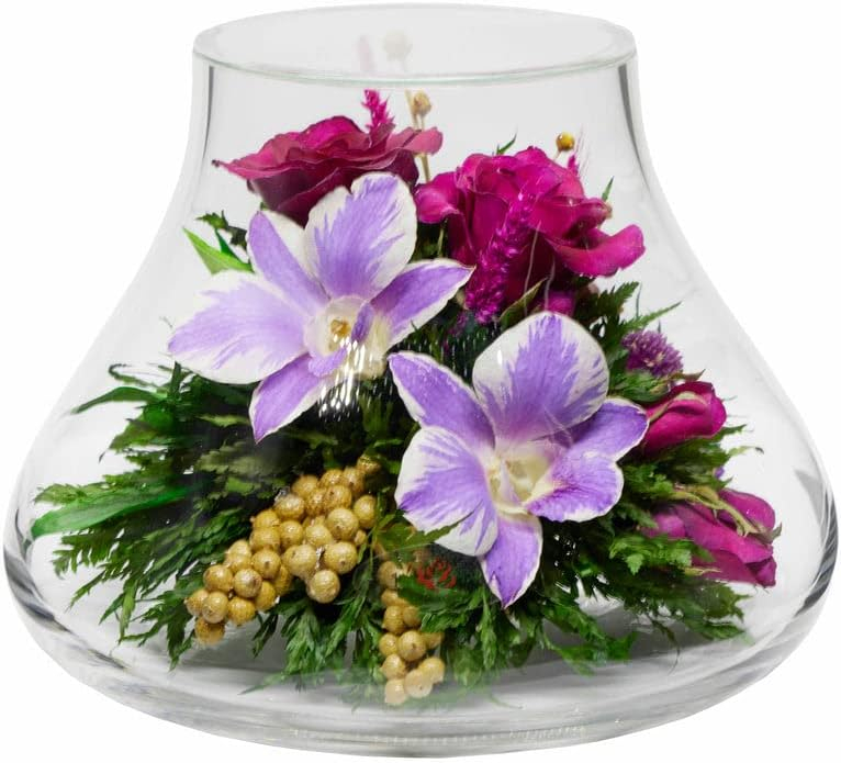 Fiora Flower Long-Lasting Roses and Orchids in a Glass Vase