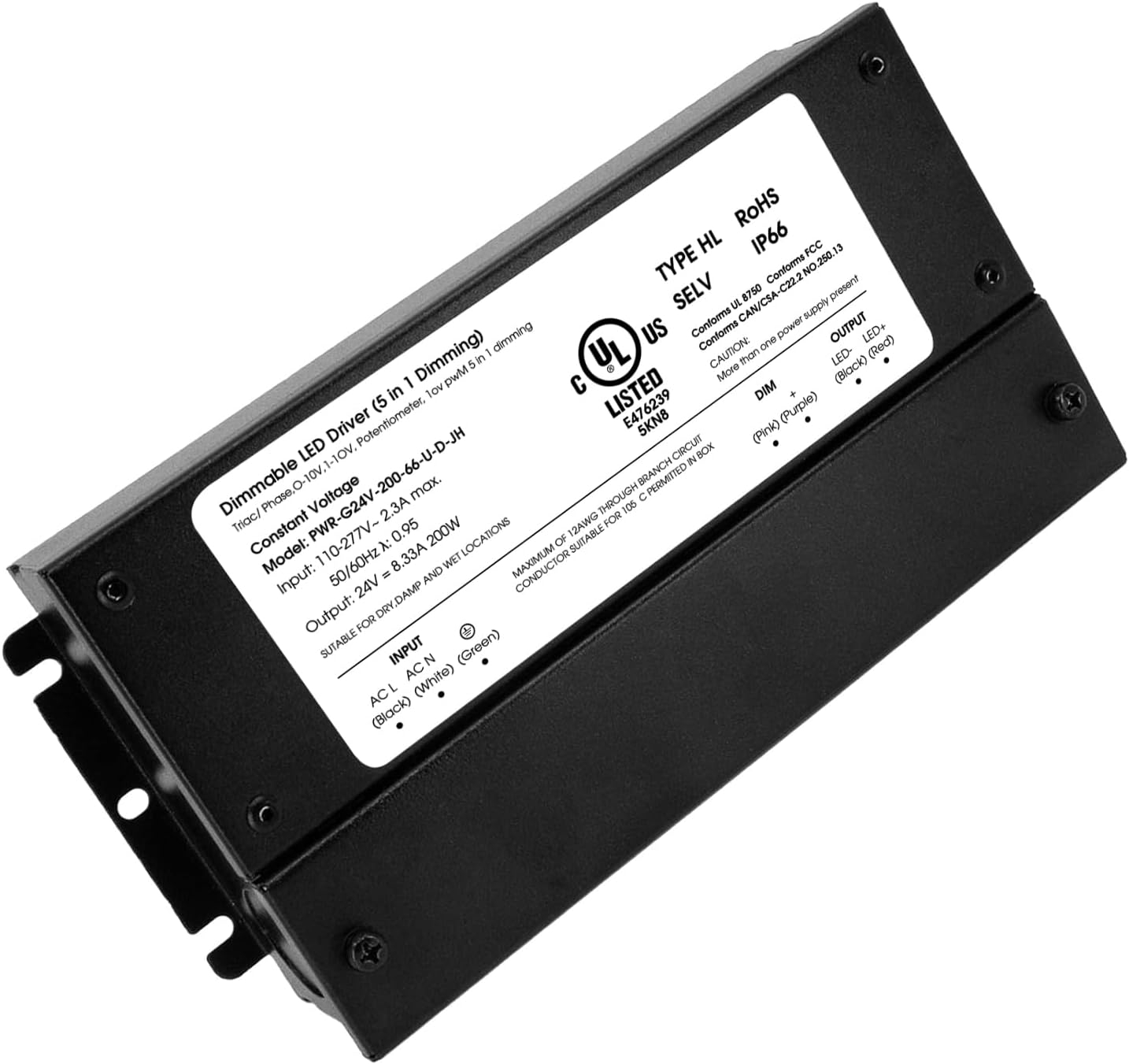 200W Black Aluminum Dimmable LED Driver Transformer