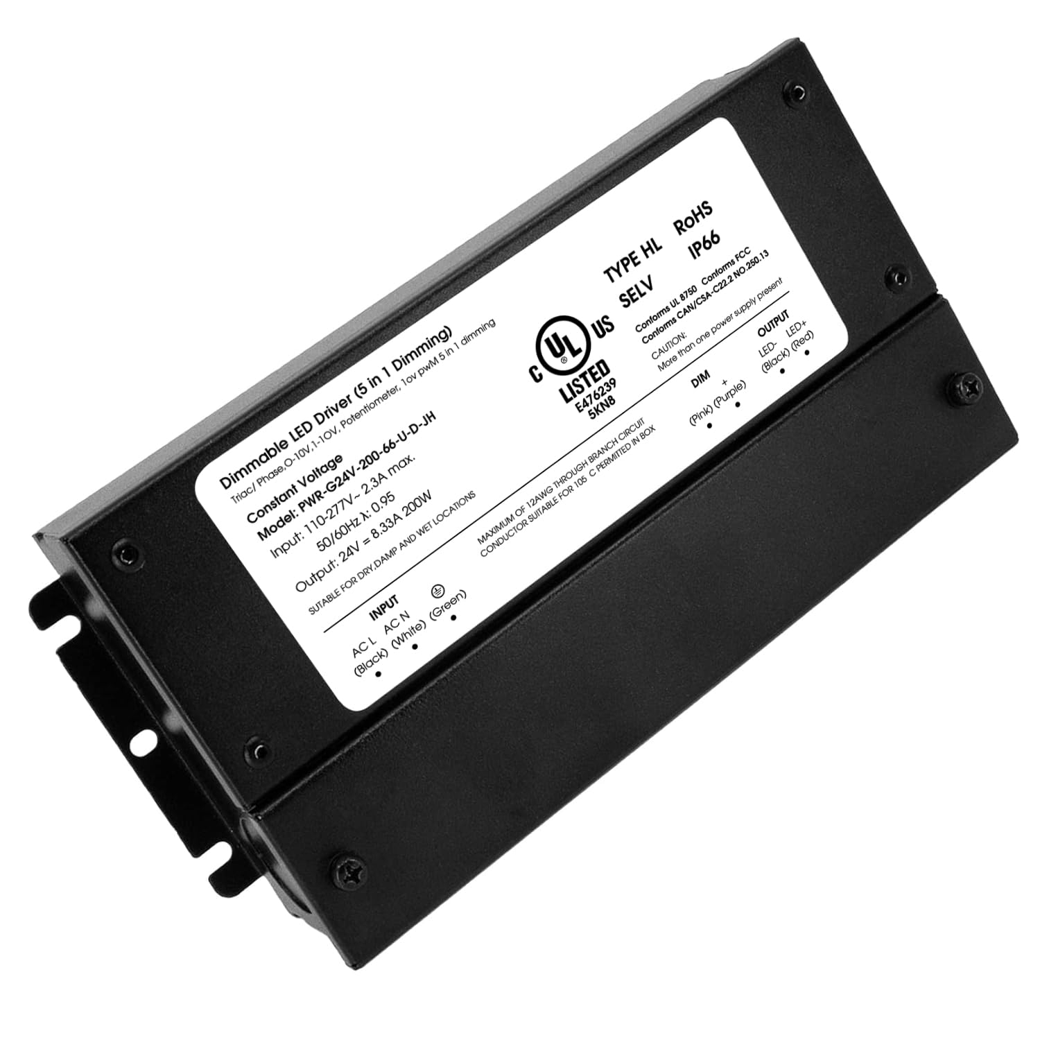 200W Black Aluminum Dimmable LED Driver Transformer