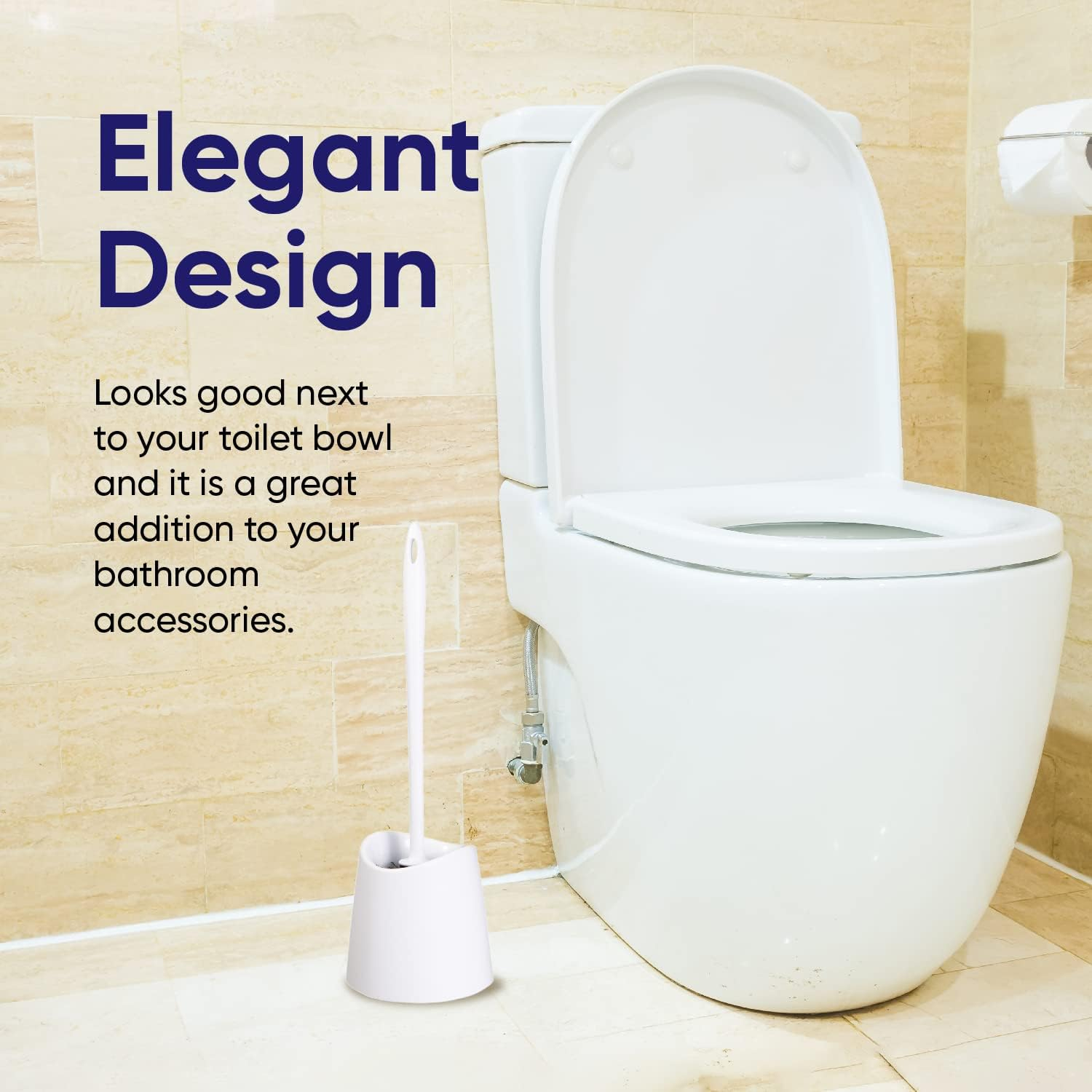 Modern Toilet Brush and Holder, White Toilet Bowl Scrub Brush with Storage Caddy, Bathroom Cleaner. by Superio