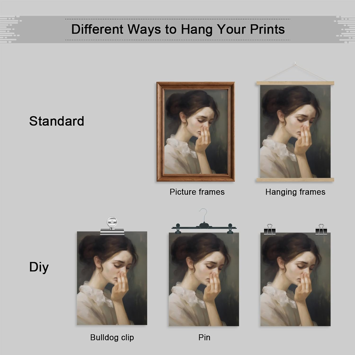 XMJJQQ Funny Bathroom Wall Art, Vintage Funny Bathroom Poster Classical Painting Bathroom Canvas Wall Art, Humor Amusing Toilet Art Pinching Nose Funny Wall Decor 12x16in Unframed, Girl 03