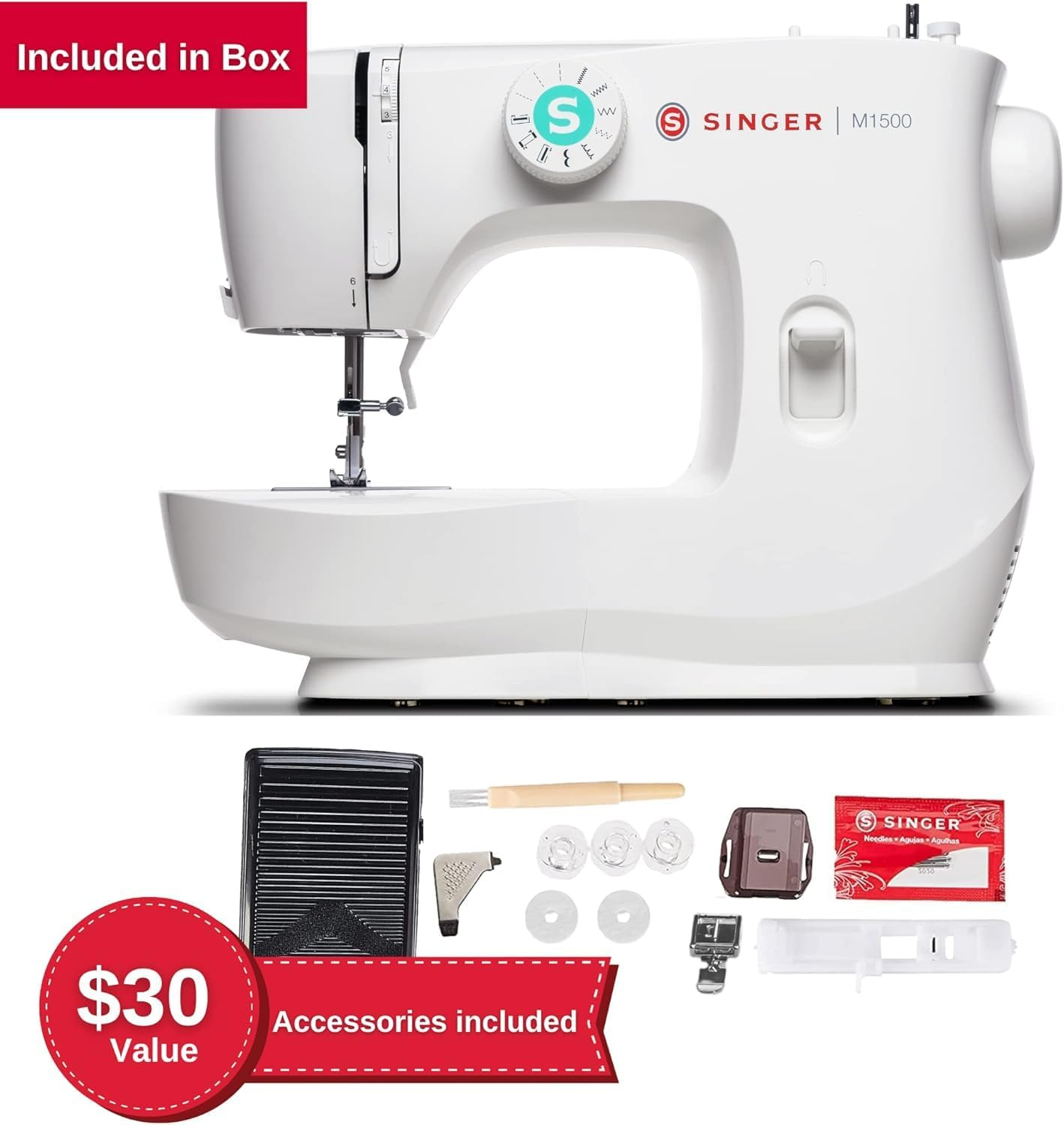 SINGER® M1500 Mechanical Sewing Machine with 57 Stitch Applications, White