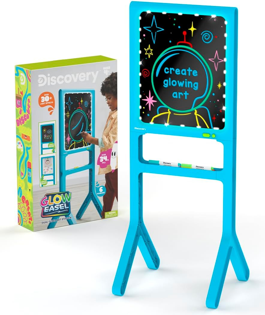 34" Blue Dual-Sided Freestanding Art Easel with Light Board