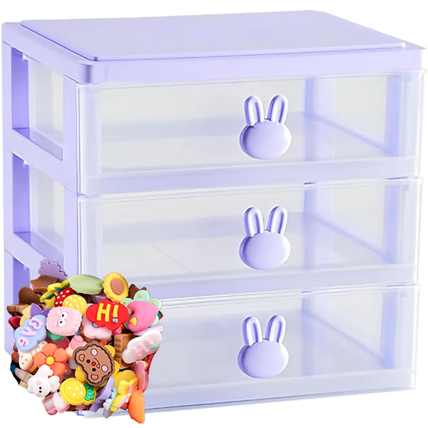 3 Drawer Storage Organizer Small Plastic Drawer Kawaii Purple Desk Organizer Drawer for Bathroom, Dorm, Desk, Office