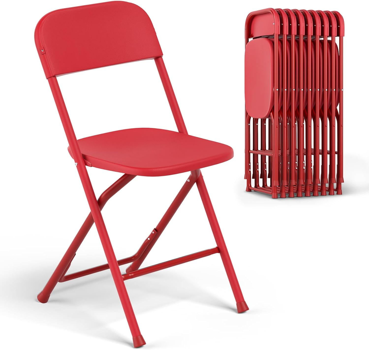 Magshion 10pcs Plastic Folding Chair, Stackable Patio Seat for Wedding Party Meeting Indoor Outdoor, Red