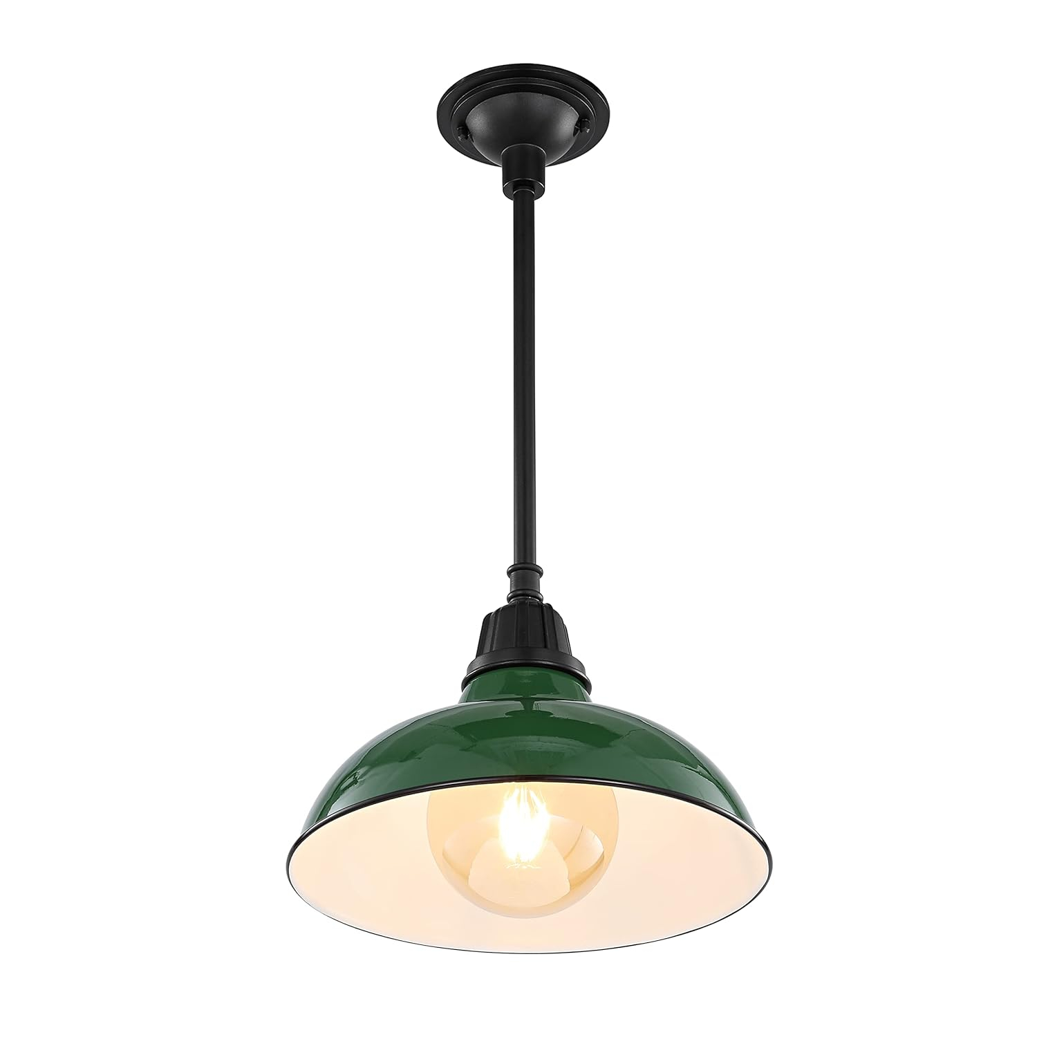 Jasper 12.25" 1-Light Farmhouse Industrial Indoor/Outdoor Iron LED Pendant, Green