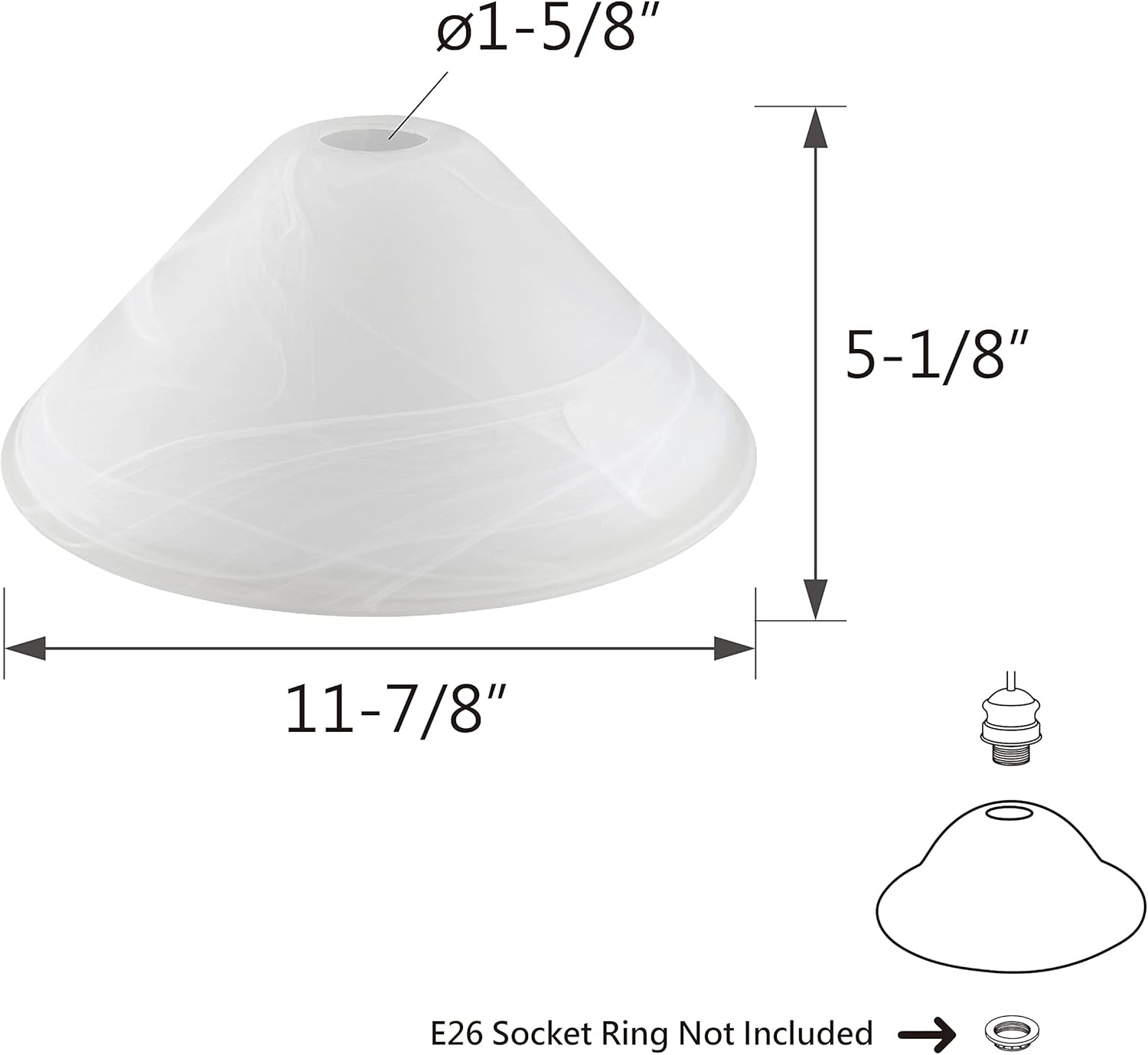 Aspen Creative 25302-64-1, Alabaster Glass Shade for Medium Base Socket Torchiere Lamp, Swag Lamp,Pendant, Island Fixture, 11-7/8" Diameter x 5-1/8" Height