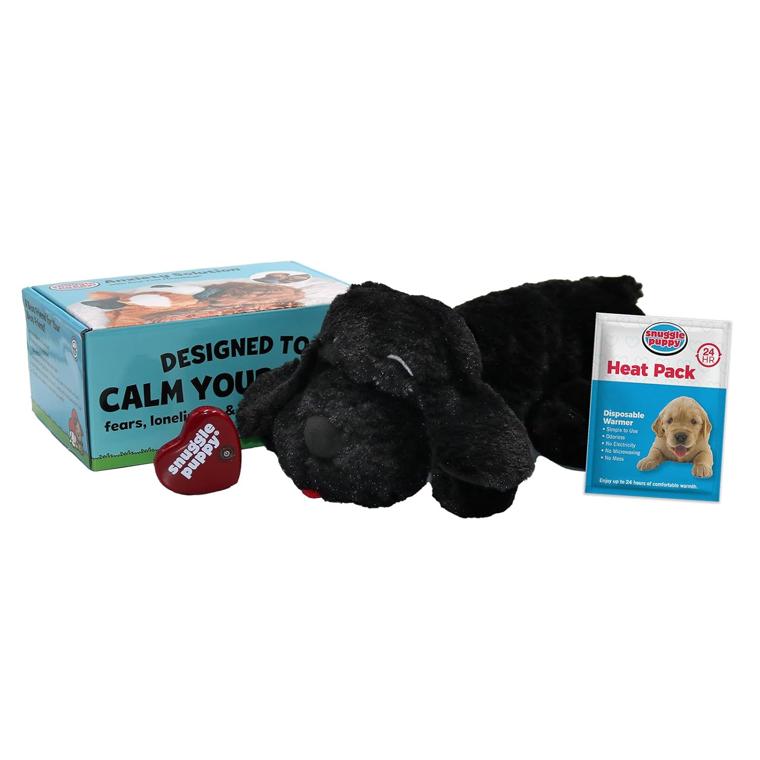 Black Plush Dog Toy with Heartbeat and Heat Pack