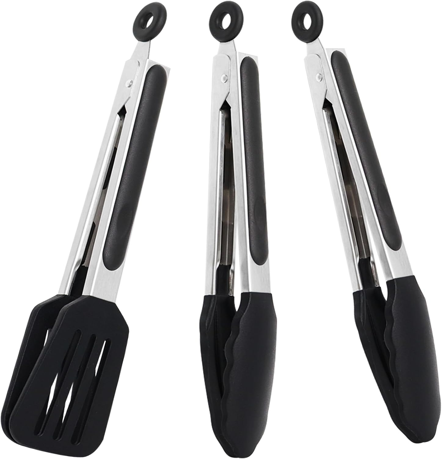 9 Inch Small Kitchen Tongs Set of 3, Silicone Cooking Tongs with Silicone Tips and Stainless Steel Handle, Tongs for Cooking, Serving