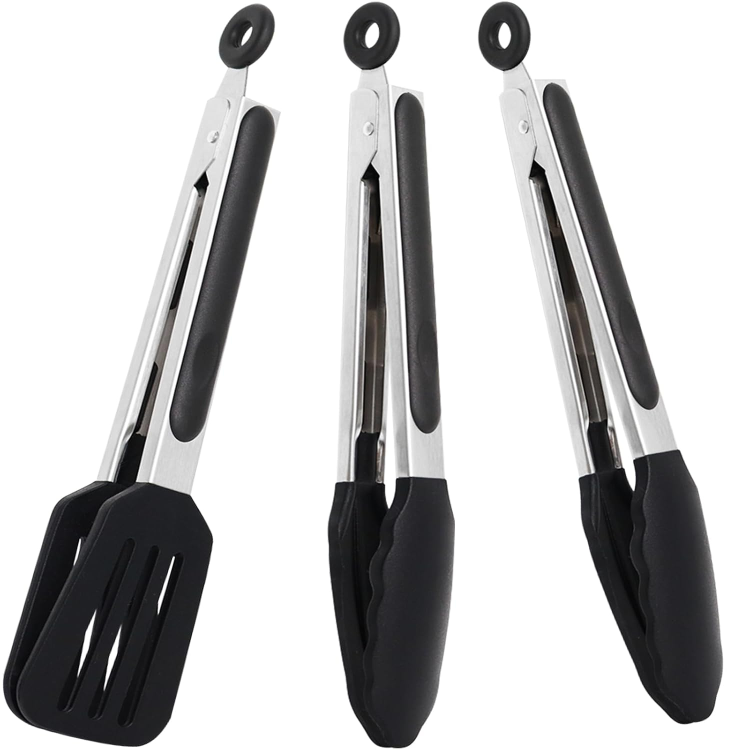9 Inch Small Kitchen Tongs Set of 3, Silicone Cooking Tongs with Silicone Tips and Stainless Steel Handle, Tongs for Cooking, Serving