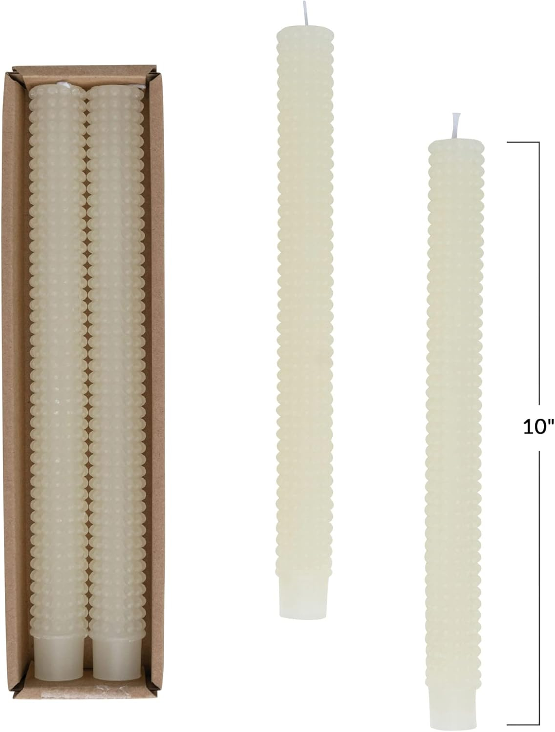 Cream Hobnail Paraffin Wax Taper Candles, Set of 2, 10"