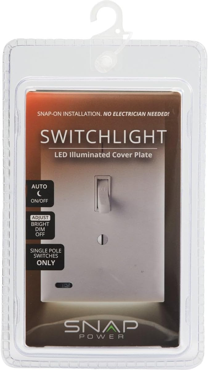 Single - SnapPower SwitchLight - LED Night Light - for Single-Pole Light Switches - Light Switch Plate with LED Night Lights - Adjust Brightness - Auto On/Off Sensor - (Toggle, White)