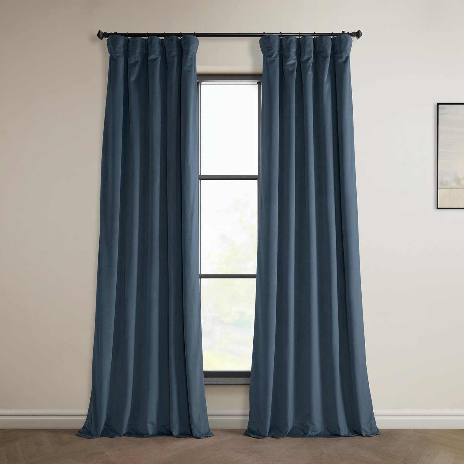 HPD Half Price Drapes London Blue Heritage Plush Velvet Room Darkening Curtains for Bedroom & Living Room Curtains (1 Panel), Window Curtains 108 inches long, Rod Pocket Curtains & Drapes, 50W X 108L
