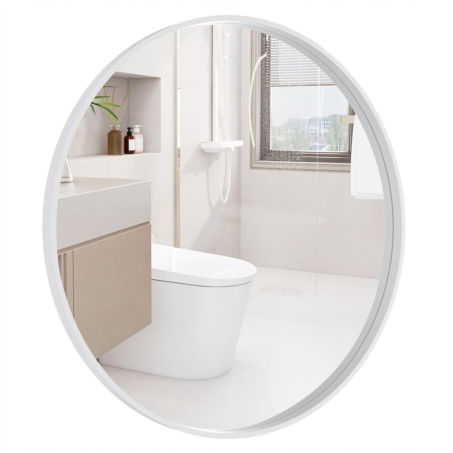 Walnut Round Pine Wood Mirror, 32" Diameter