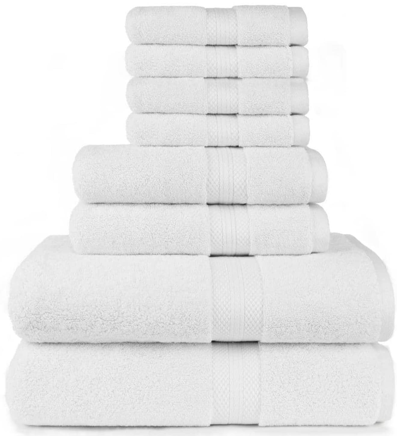 Simpli-Magic 100% Ringspun Cotton Luxury Bathroom Towel Set for Hotel & Spa, 8-Piece, White