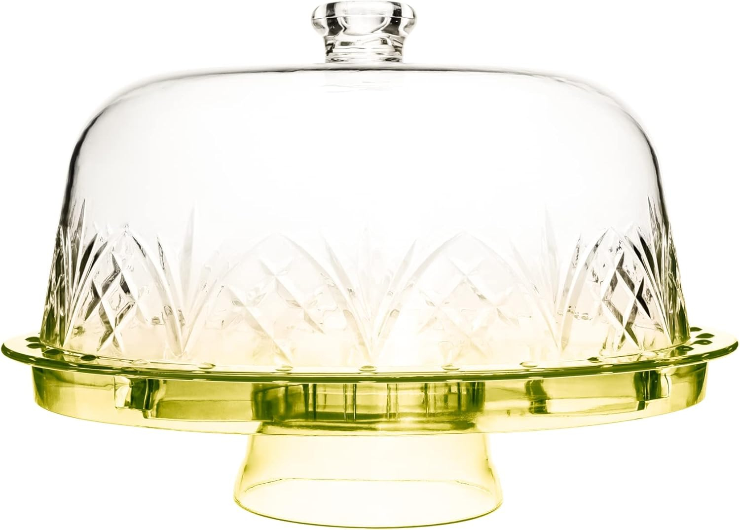Godinger Cake Stand with Lid, Serving Plate Platter with Dome Cover, 6 in 1 Multi-Purpose Use, Shatterproof and Reusable Acrylic - Dublin Collection, Yellow