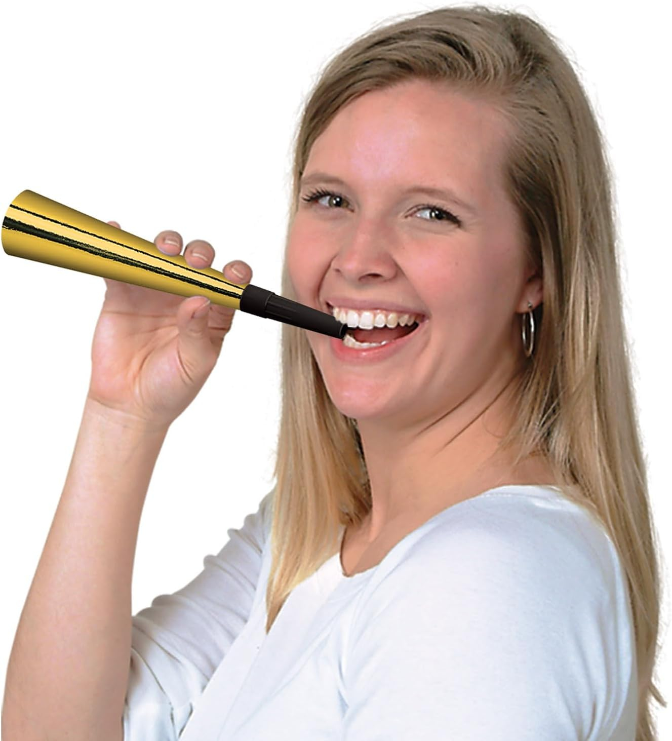 Beistle Sparking Gold Horns, Festive Party Horns, Noisemakers for Celebrations, Birthdays, NYE and Events, Pack of 12