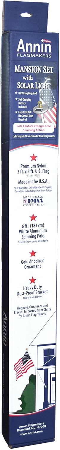 White Nylon American Flag Kit with Solar Light and Pole